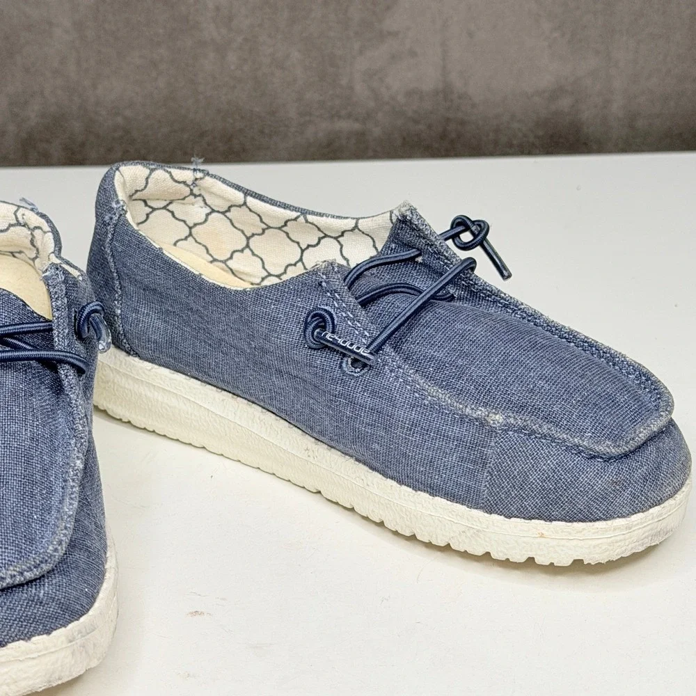 Hey Dude Wendy Youth Sparkling Denim Blue Loafers Shoes Sz K13 Slip On Washable
